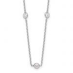 10K White Gold Polished CZ 9 Station Necklace