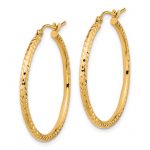 10k Diamond-cut 2mm Round Tube Hoop Earrings