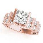 Multirow Engagement Ring, Side Stone Style, Round Shape, in Rose Gold - 80415