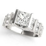 Multirow Engagement Ring, Side Stone Style, Round Shape, in Platinum - 80415