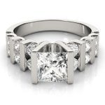 Multirow Engagement Ring, Side Stone Style, Round Shape, in White Gold - 80415