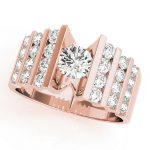 Multirow Engagement Ring, Side Stone Style, Round Shape, in Rose Gold - 80871