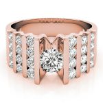 Multirow Engagement Ring, Side Stone Style, Round Shape, in Rose Gold - 80871