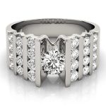 Multirow Engagement Ring, Side Stone Style, Round Shape, in Sterling Silver - 80871