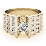 Multirow Engagement Ring, Side Stone Style, Round Shape, in Yellow Gold - 80871