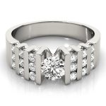 Multirow Engagement Ring, Side Stone Style, Round Shape, in Platinum - 81579