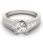 Trellis Engagement Ring, Side Stone Style, Square Shape, in White Gold - 82075