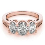 Three Stone Engagement Ring, Oval Shape, in Rose Gold - 82574