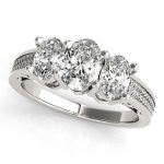 Three Stone Engagement Ring, Oval Shape, in White Gold - 82574