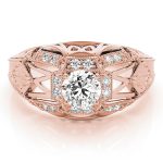 Antique Engagement Ring, Vintage Style, Round Shape, in Rose Gold - 82615