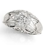 Antique Engagement Ring, Vintage Style, Round Shape, in Platinum - 82615