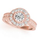 Antique Engagement Ring, Vintage Style, Round Shape, in Rose Gold - 82664