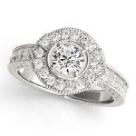 Antique Engagement Ring, Vintage Style, Round Shape, in White Gold - 82664