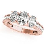 Three Stone Engagement Ring, Oval Shape, in Rose Gold - 82737