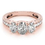 Three Stone Engagement Ring, Oval Shape, in Rose Gold - 82737