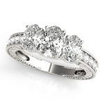 Three Stone Engagement Ring, Oval Shape, in White Gold - 82737