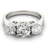 Three Stone Engagement Ring, Round Shape, in White Gold - 82739