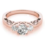 Three Stone Engagement Ring, Round Shape, in Rose Gold - 82743