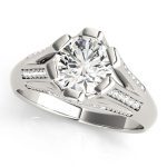 Multirow Engagement Ring, Side Stone Style, Round Shape, in Platinum - 82780