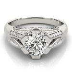 Multirow Engagement Ring, Side Stone Style, Round Shape, in Sterling Silver - 82780