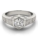 Antique Engagement Ring, Vintage Style, Round Shape, in White Gold - 82968