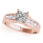 Channel Set Engagement Ring, Side Stone Style, Square Shape, in Rose Gold - 83199