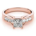 Channel Set Engagement Ring, Side Stone Style, Square Shape, in Rose Gold - 83199