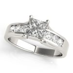 Channel Set Engagement Ring, Side Stone Style, Square Shape, in White Gold - 83199