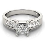 Channel Set Engagement Ring, Side Stone Style, Square Shape, in White Gold - 83199