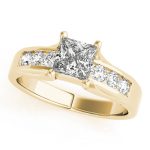 Channel Set Engagement Ring, Side Stone Style, Square Shape, in Yellow Gold - 83199