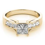 Channel Set Engagement Ring, Side Stone Style, Square Shape, in Yellow Gold - 83199