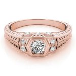 Antique Engagement Ring, Vintage Style, Round Shape, in Rose Gold - 83292