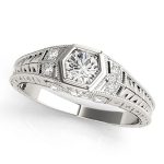 Antique Engagement Ring, Vintage Style, Round Shape, in White Gold - 83292