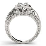 Antique Engagement Ring, Vintage Style, Round Shape, in White Gold - 83320