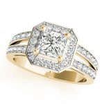 Halo Engagement Ring, Square Shape, in Yellow Gold - 83386