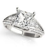 Multirow Engagement Ring, Side Stone Style, Square Shape, in Platinum - 83535