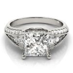 Multirow Engagement Ring, Side Stone Style, Square Shape, in White Gold - 83535