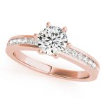 Channel Set Engagement Ring, Side Stone Style, Round Shape, in Rose Gold - 83552