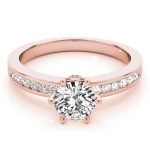 Channel Set Engagement Ring, Side Stone Style, Round Shape, in Rose Gold - 83552