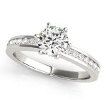 Channel Set Engagement Ring, Side Stone Style, Round Shape, in White Gold - 83552