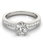 Channel Set Engagement Ring, Side Stone Style, Round Shape, in Sterling Silver - 83552