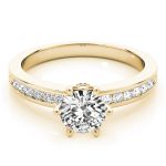 Channel Set Engagement Ring, Side Stone Style, Round Shape, in Yellow Gold - 83552