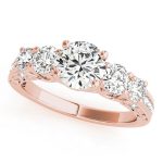 Prong Set Engagement Ring, Side Stone Style, Round Shape, in Rose Gold - 83557