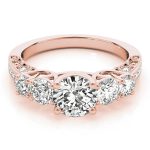 Prong Set Engagement Ring, Side Stone Style, Round Shape, in Rose Gold - 83557