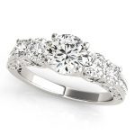 Prong Set Engagement Ring, Side Stone Style, Round Shape, in Platinum - 83557