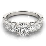 Prong Set Engagement Ring, Side Stone Style, Round Shape, in Sterling Silver - 83557