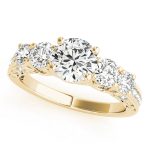 Prong Set Engagement Ring, Side Stone Style, Round Shape, in Yellow Gold - 83557