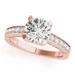 Channel Set Engagement Ring, Side Stone Style, Round Shape, in Rose Gold - 83646