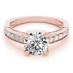 Channel Set Engagement Ring, Side Stone Style, Round Shape, in Rose Gold - 83646