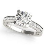 Channel Set Engagement Ring, Side Stone Style, Round Shape, in White Gold - 83646